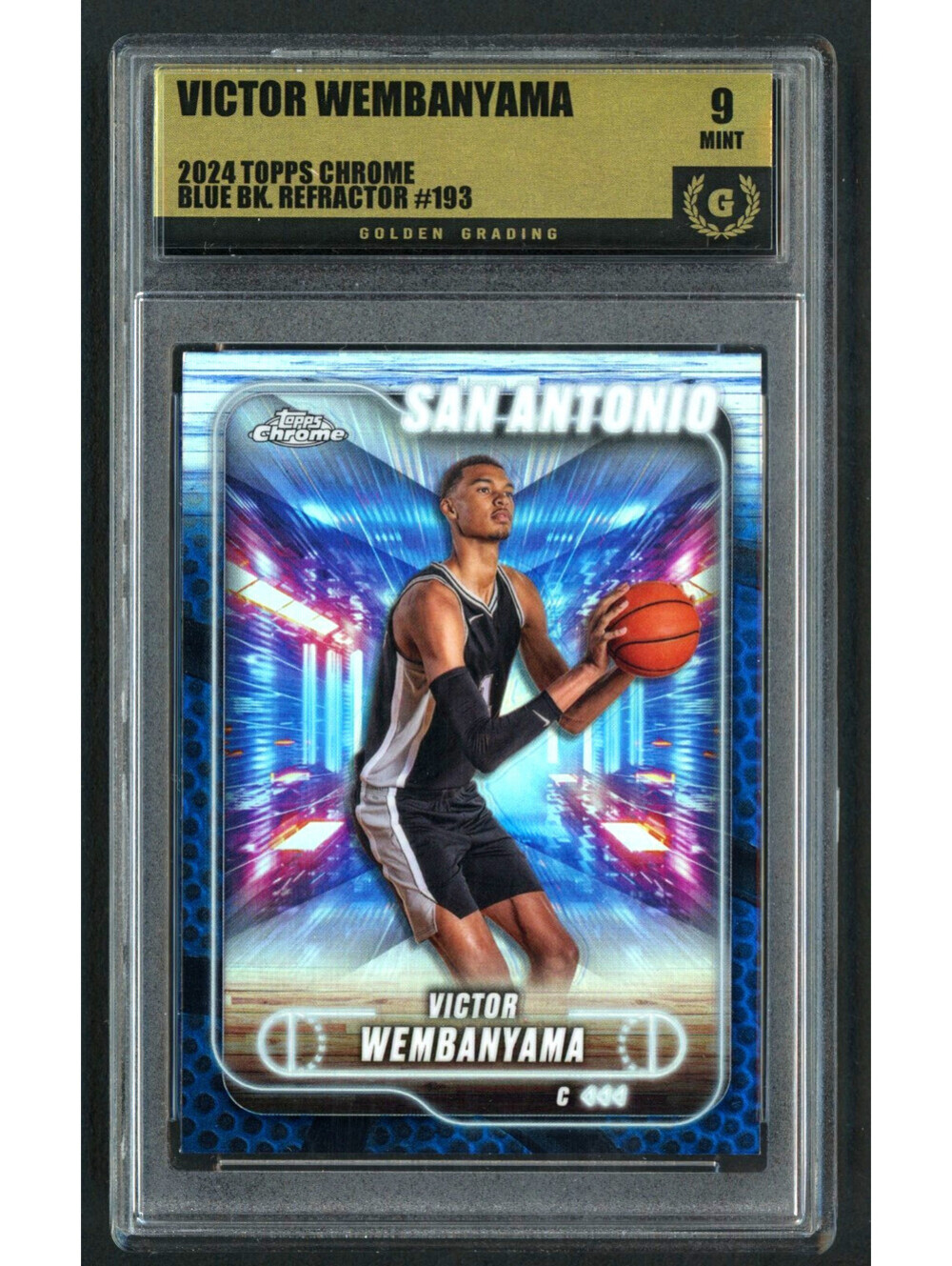 2024-25 Topps Chrome Victor Wembanyama #193 Blue BK. Refractor Graded Mint 9